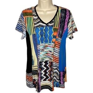 Parsley & Sage | Mixed Print V-Neck Top S